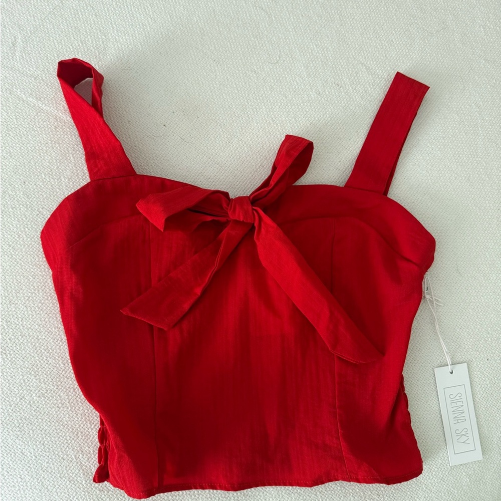 Sienna Sky Cherry Red Tie-Front Crop Top